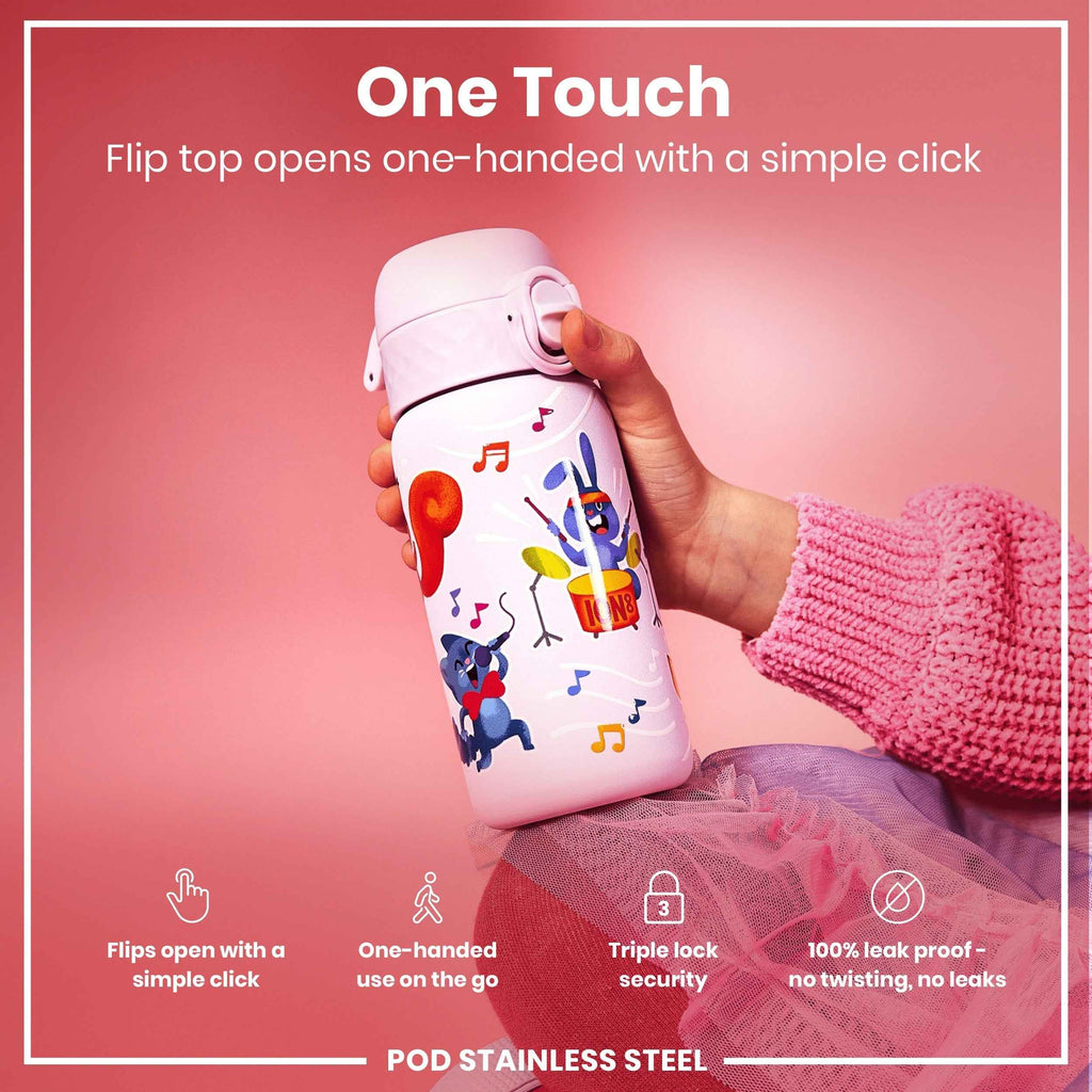 Leak Proof Kids Water Bottle, Stainless Steel, Animal Band, 400ml (13oz)