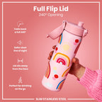 Leak Proof Slim Water Bottle, Stainless Steel, Rainbows, 600ml (20oz)