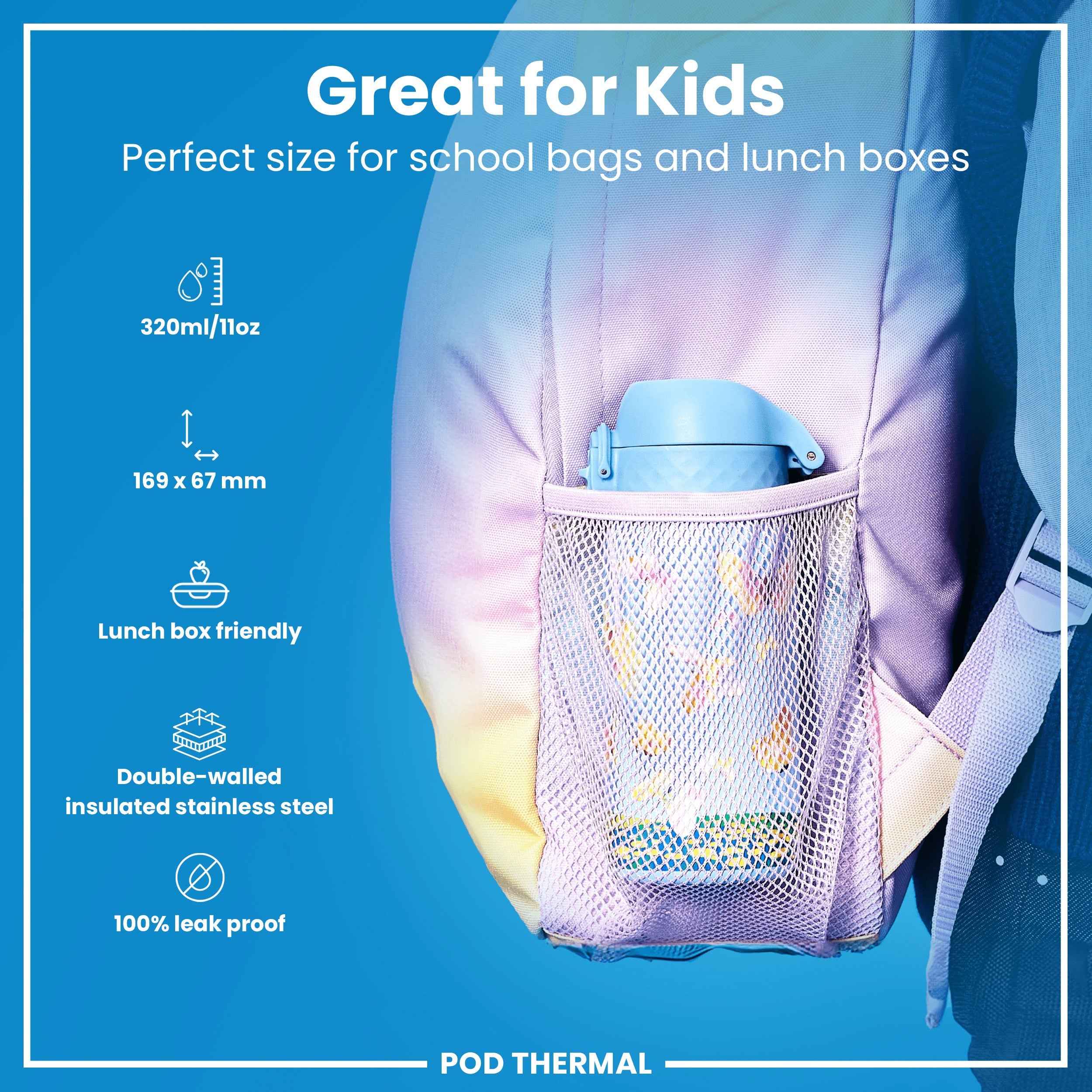 Leak Proof Thermal Steel Water Bottle, Insulated, Butterfly Catcher, 320ml (11oz)