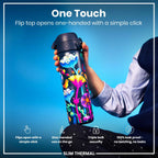 Leak Proof Slim Thermal Water Bottle, Insulated Steel, Bright Floral, 500ml (17oz)