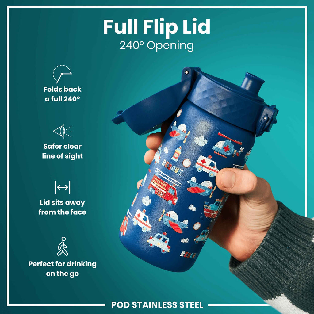 Leak Proof Kids Water Bottle, Stainless Steel, Rescue Vehicles, 400ml (13oz)