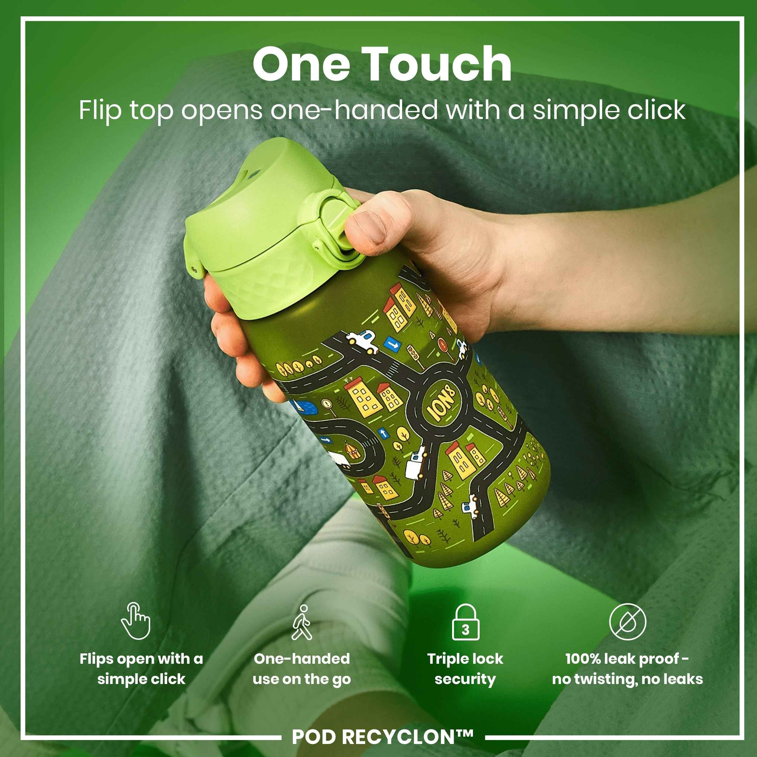 Leak Proof Kids Water Bottle, Recyclon, Cars, 350ml (12oz)