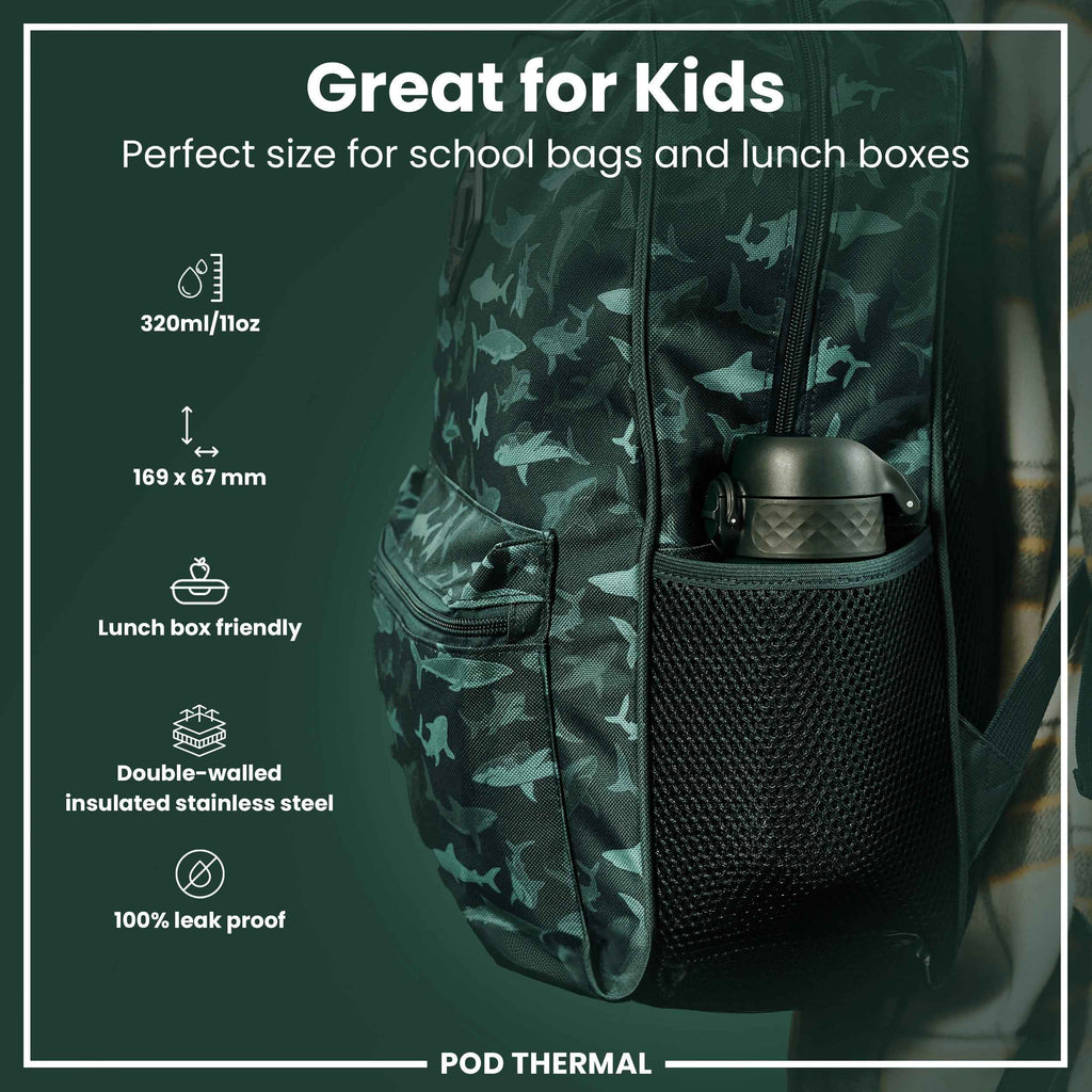 Leak Proof Thermal Steel Water Bottle, Insulated, Dark Green, 320ml (11oz)