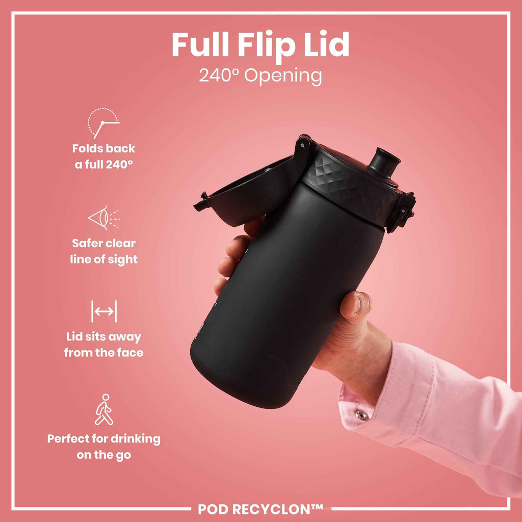 Leak Proof Small Water Bottle With Straw, Recyclon, Black, 350ml (12oz)