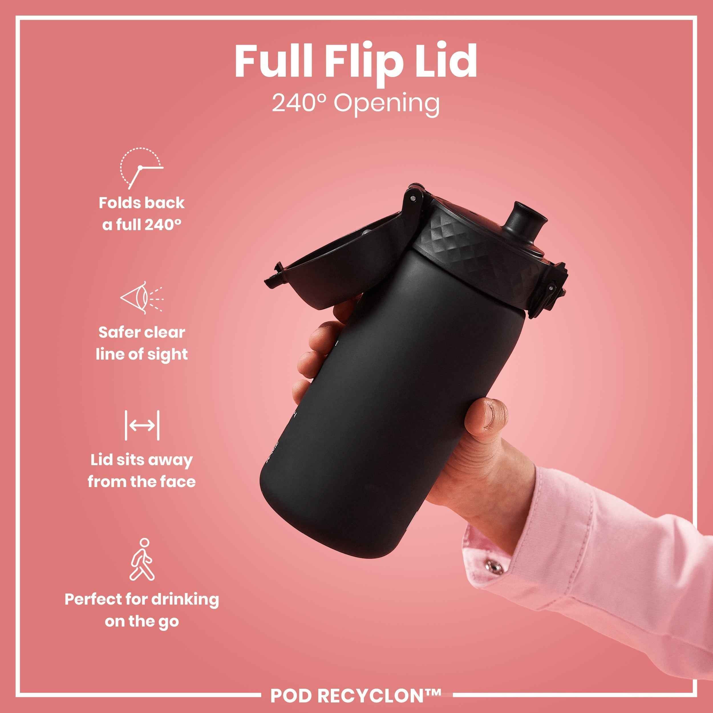 Leak Proof Small Water Bottle With Straw, Recyclon, Black, 350ml (12oz)