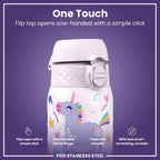 Leak Proof Kids Water Bottle, Stainless Steel, Unicorns, 400ml (13oz)