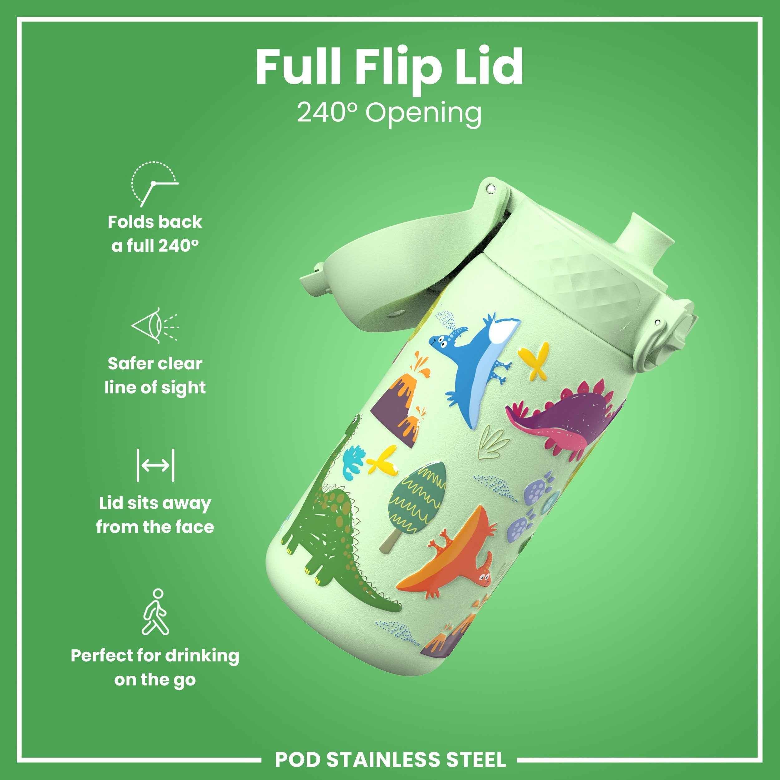 Leak Proof Thermal Steel Water Bottle, Insulated, Dinosaurs, 320ml (11oz)