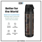 Leak Proof Slim Thermal Water Bottle, Insulated Steel, Gamer, 500ml (17oz)