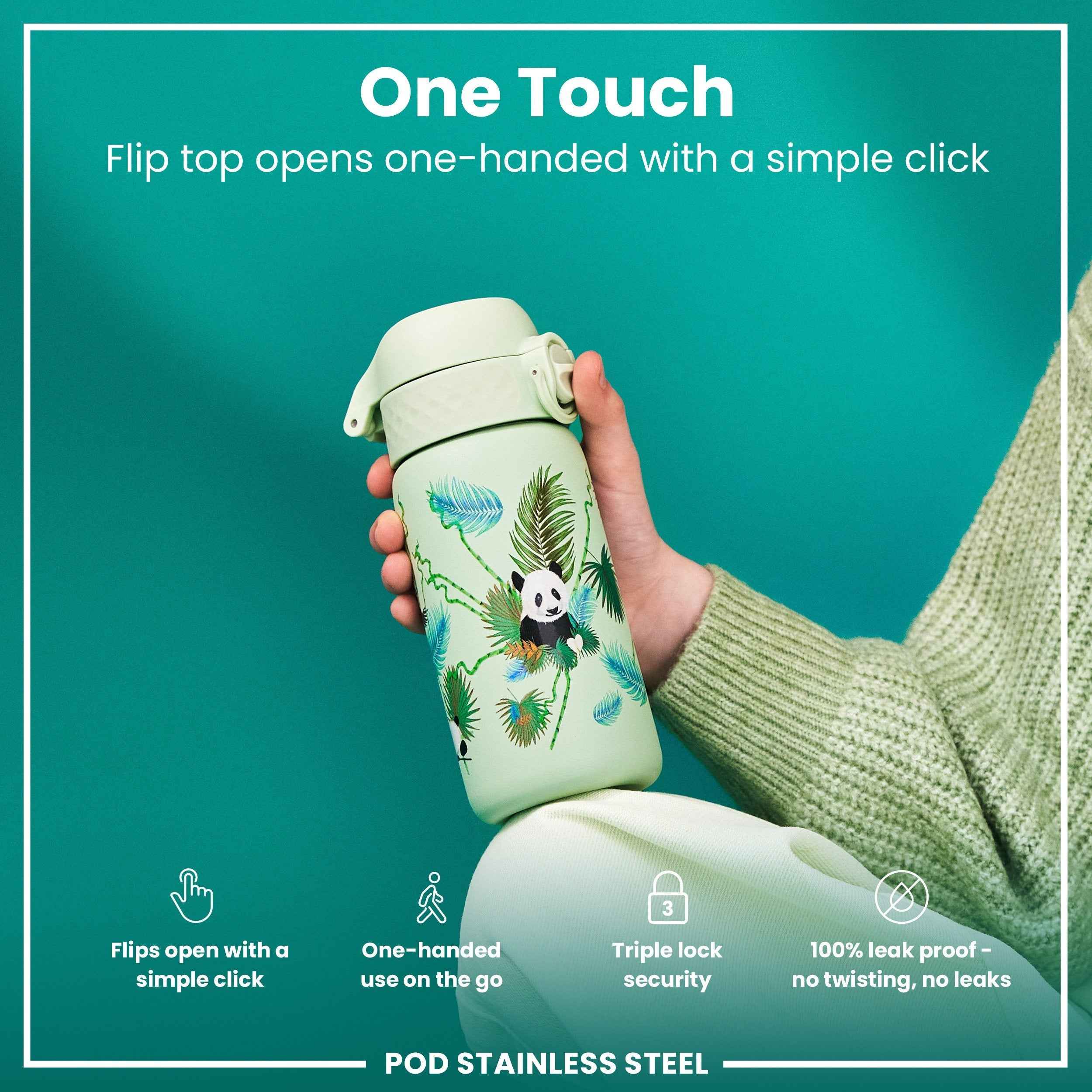 Leak Proof Thermal Steel Water Bottle, Insulated, Pandas, 320ml (11oz)