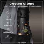 Leak Proof Slim Thermal Water Bottle, Insulated Steel, Spaceships, 500ml (17oz)