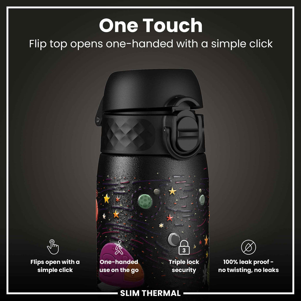 Leak Proof Slim Thermal Water Bottle, Insulated Steel, Spaceships, 500ml (17oz)