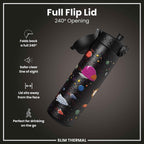 Leak Proof Slim Thermal Water Bottle, Insulated Steel, Spaceships, 500ml (17oz)