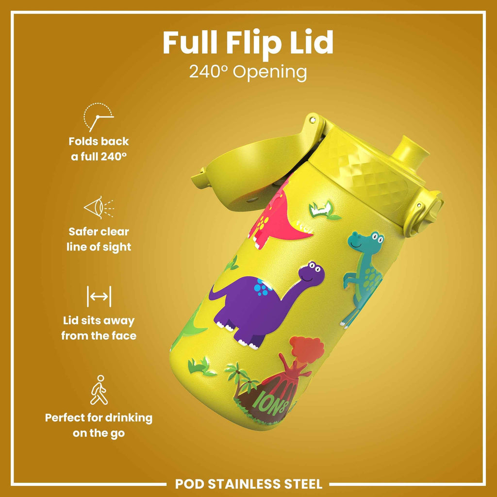 Leak Proof Kids Water Bottle, Stainless Steel, Dinosaurs, 400ml (13oz)