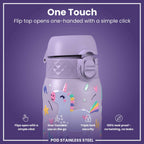 Leak Proof Kids Water Bottle, Stainless Steel, Purple Unicorns, 400ml (13oz)