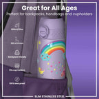 Leak Proof Slim Water Bottle, Stainless Steel, Purple Unicorns, 600ml (20oz)