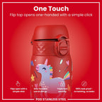 Leak Proof Kids Water Bottle, Stainless Steel, Red Unicorns, 400ml (13oz)