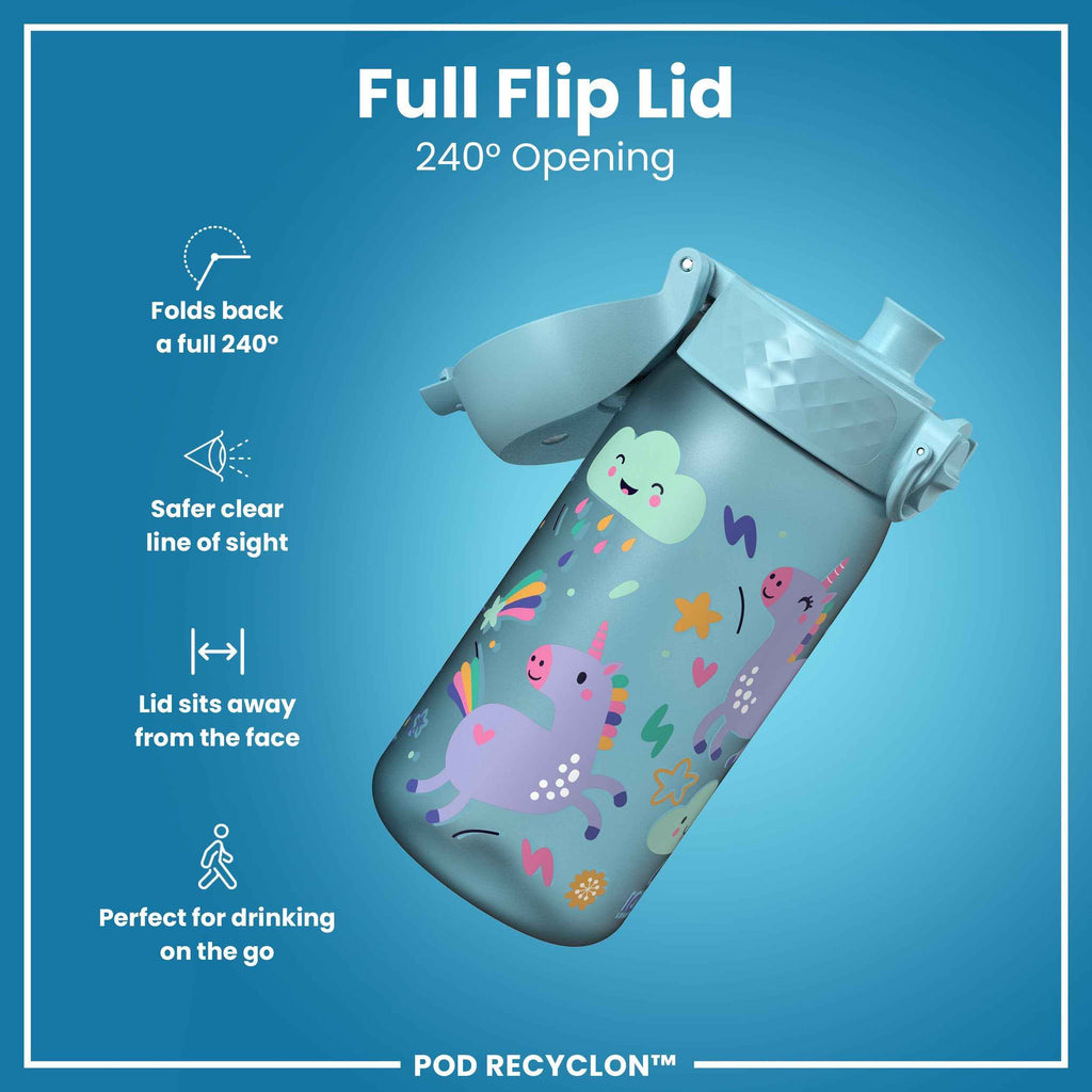 Leak Proof Kids Water Bottle, Recyclon, Blue Unicorns, 350ml (12oz)