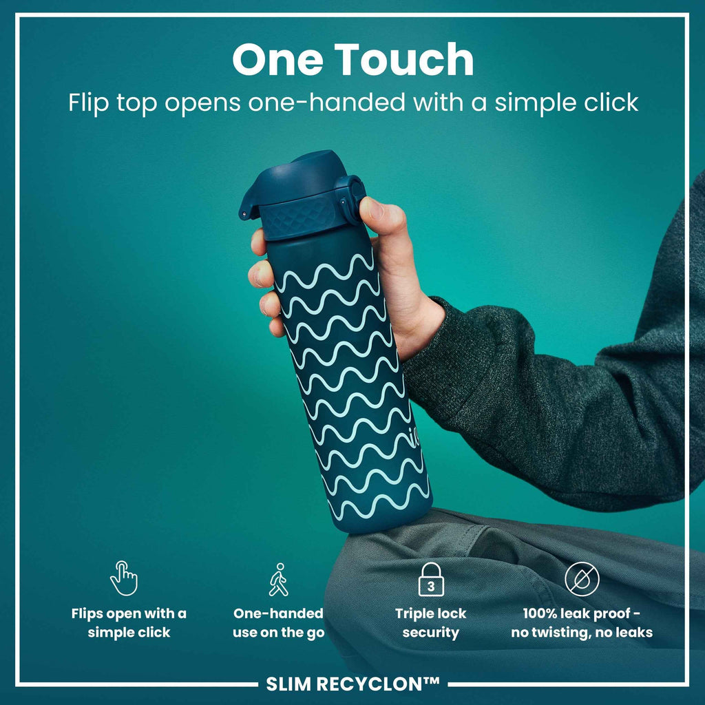 Leak Proof Slim Water Bottle, Recyclon, Waves, 500ml (18oz)