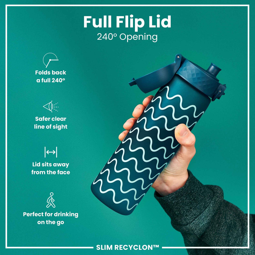 Leak Proof Slim Water Bottle, Recyclon, Waves, 500ml (18oz)