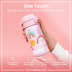 Leak Proof Kids Water Bottle, Stainless Steel, Rainbows, 400ml (13oz)