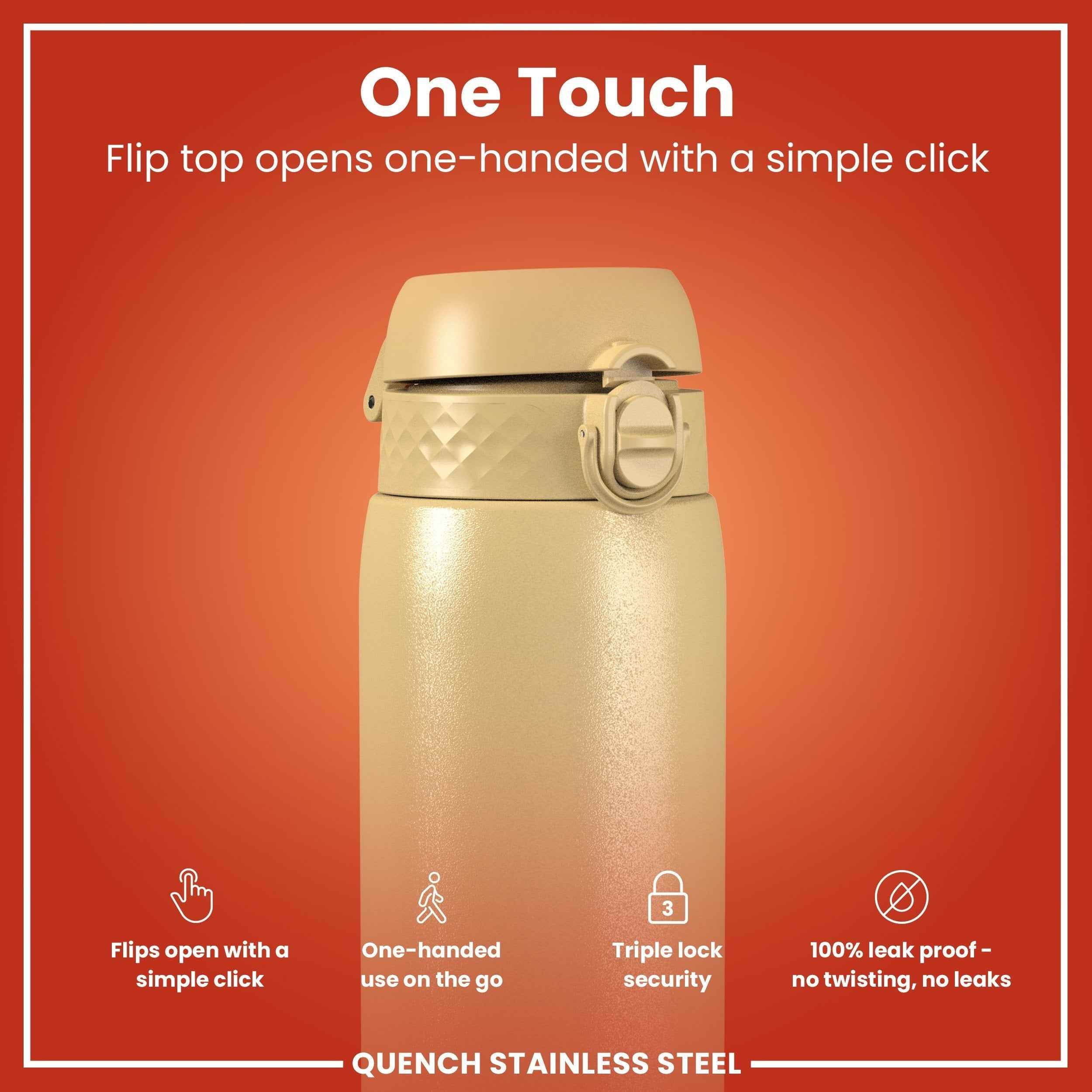 Leak Proof 1 Litre Water Bottle, Stainless Steel, Desert, 1L