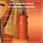 Leak Proof 1 Litre Water Bottle, Stainless Steel, Hearty Orange, 1L