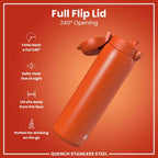 Leak Proof 1 Litre Water Bottle, Stainless Steel, Hearty Orange, 1L
