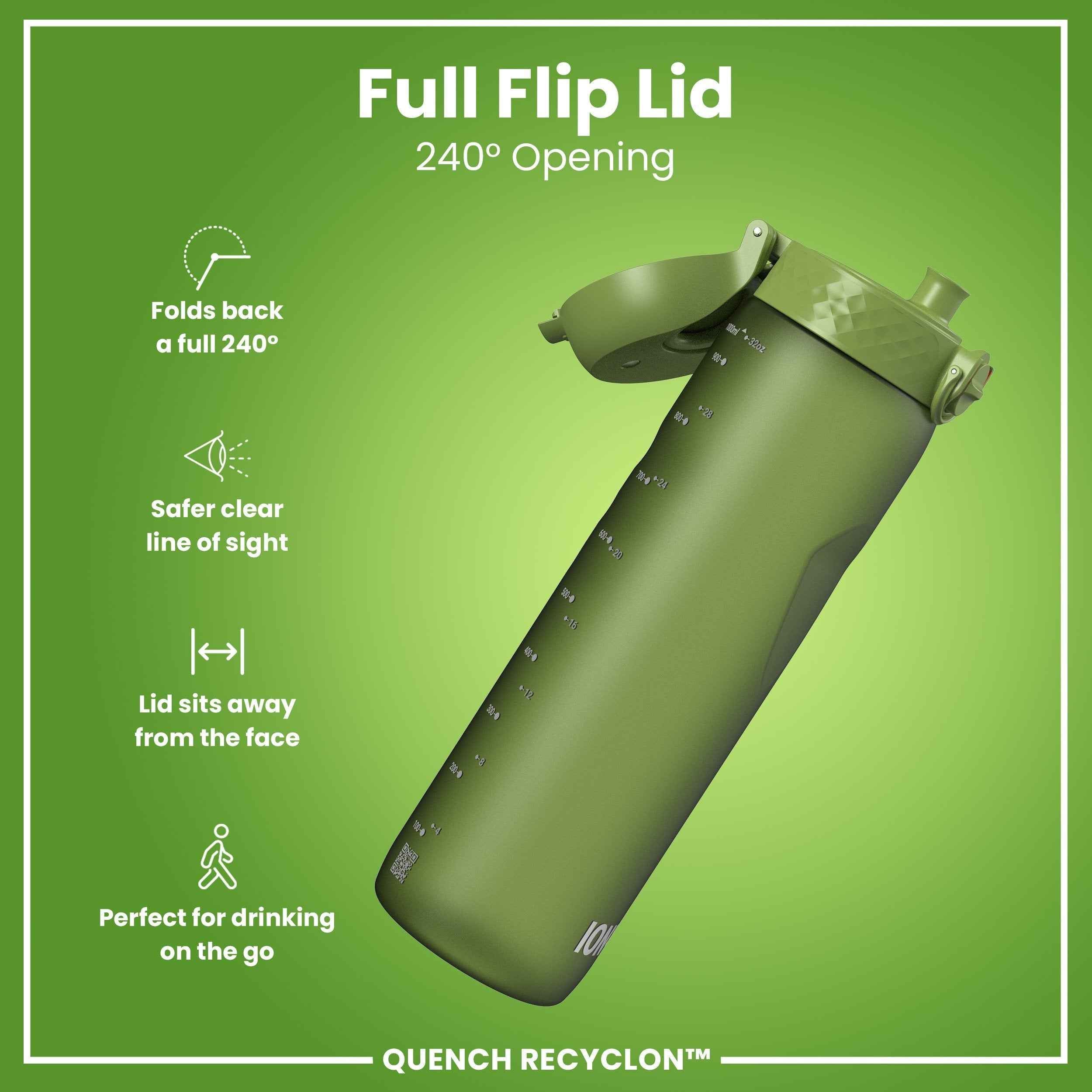 Leak Proof 1 litre Water Bottle, Recyclon, Khaki Green, 1L
