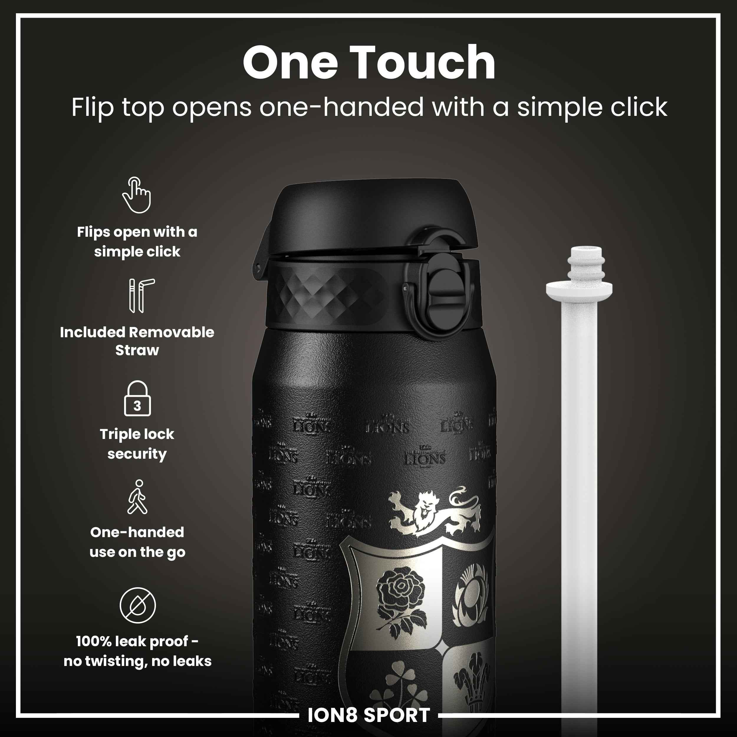 Lions X ION8 Insulated Steel Water Bottle, British & Irish Lions, Rugbys Greatest Journey, 750ml (24oz)