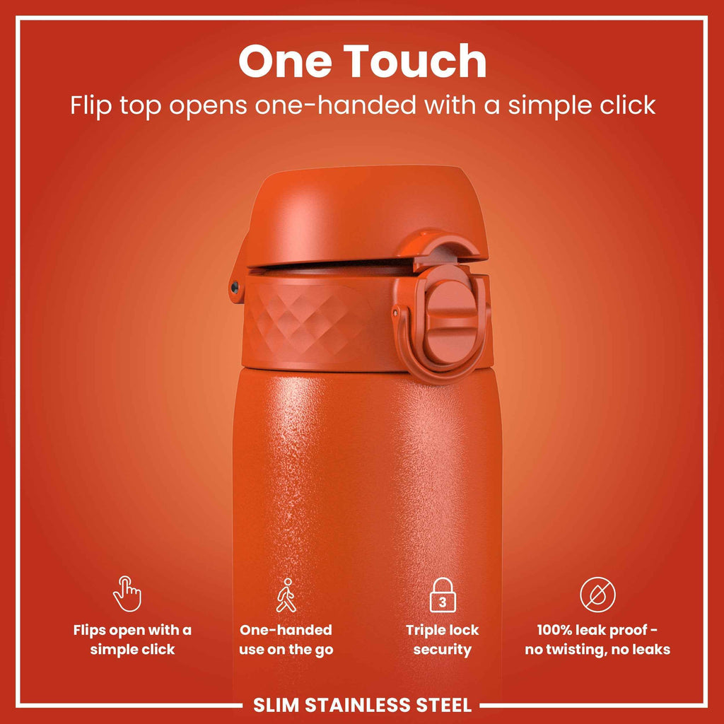 Leak Proof Slim Water Bottle, Stainless Steel, Hearty Orange, 600ml (20oz)