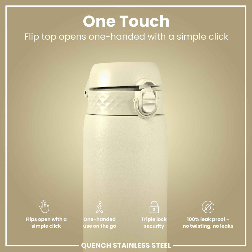 Leak Proof 1 Litre Water Bottle, Stainless Steel, Creamy White, 1L