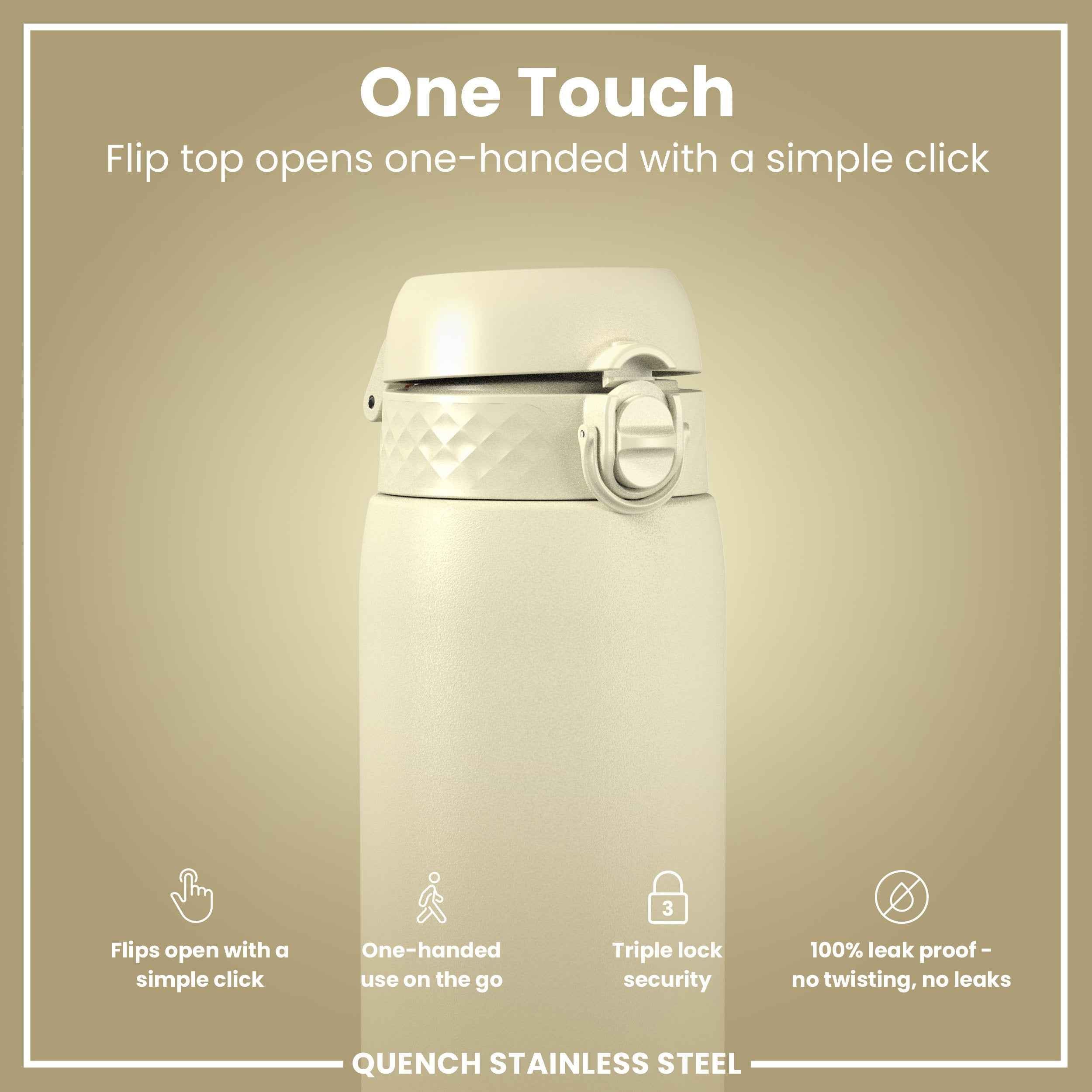 Leak Proof 1 Litre Water Bottle, Stainless Steel, Creamy White, 1L