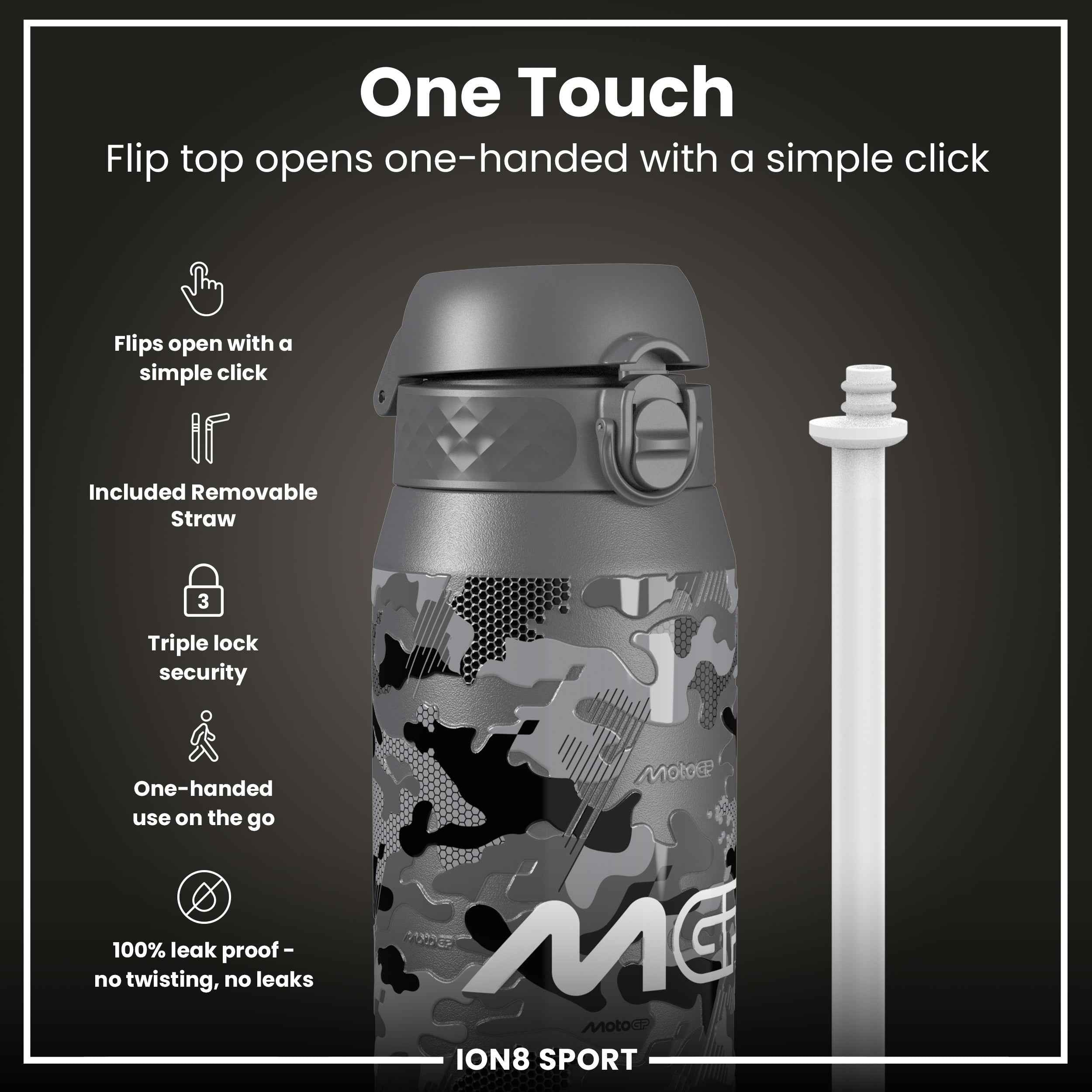 MotoGP x ION8 Insulated Steel Water Bottle, MotoGP Camouflage, 750ml (24oz)