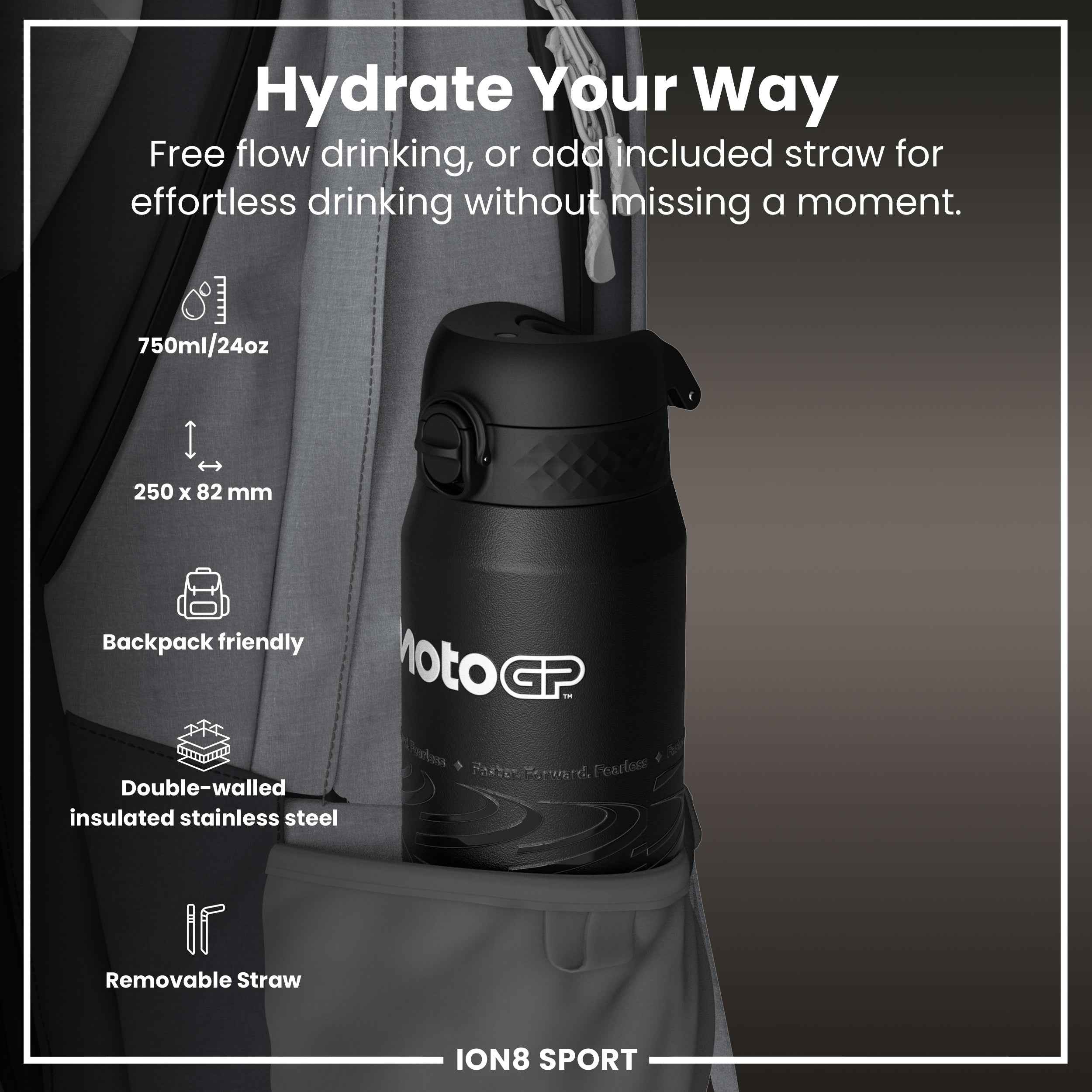 MotoGP x ION8 Insulated Steel Water Bottle, MotoGP Lean, 750ml (24oz)
