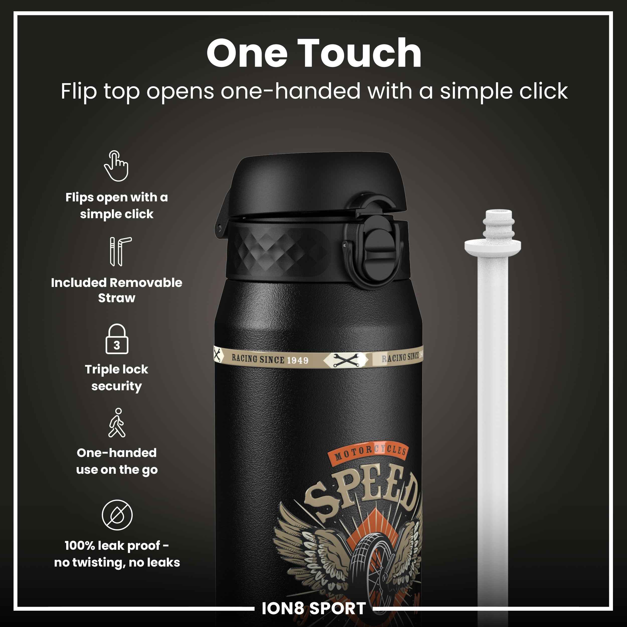 MotoGP x ION8 Insulated Steel Water Bottle, MotoGP Speed, 750ml (24oz)