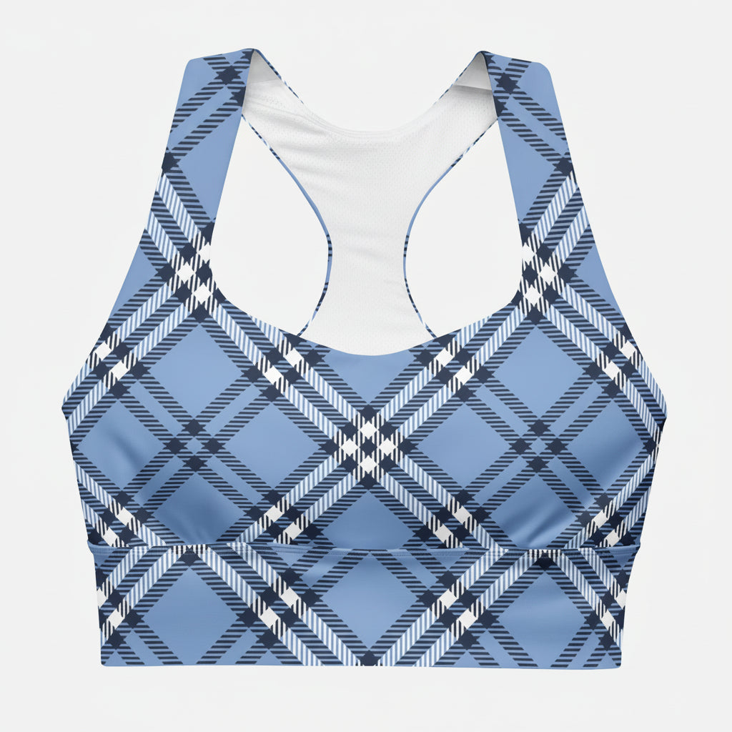 GymBum UK Highland Check Longline Sports Bra - Blue