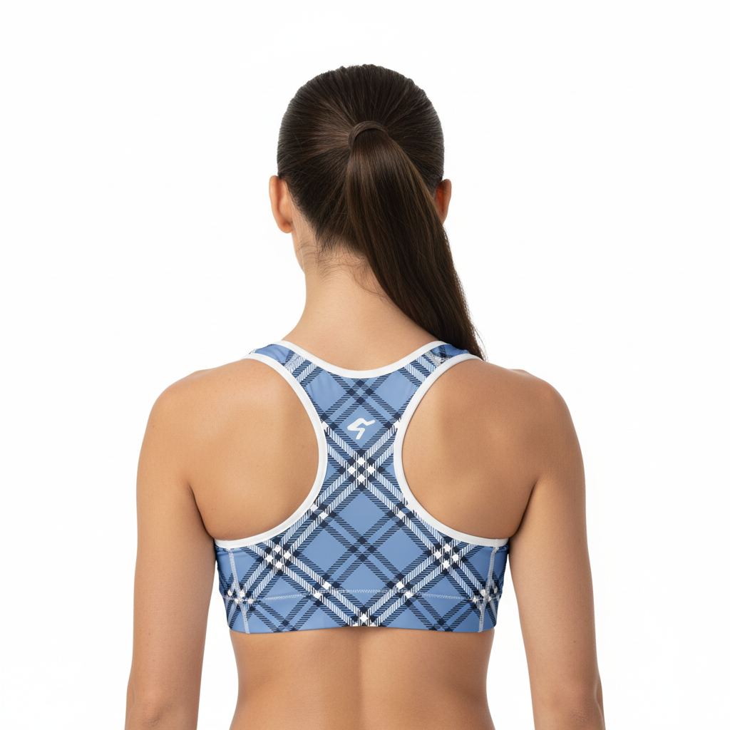 GymBum UK Highland Check Padded Sports Bra– Blue