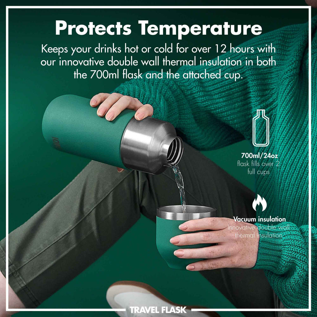 Luma Vacuum Insulated, Flask & Mug, Green, 700ml (24oz)