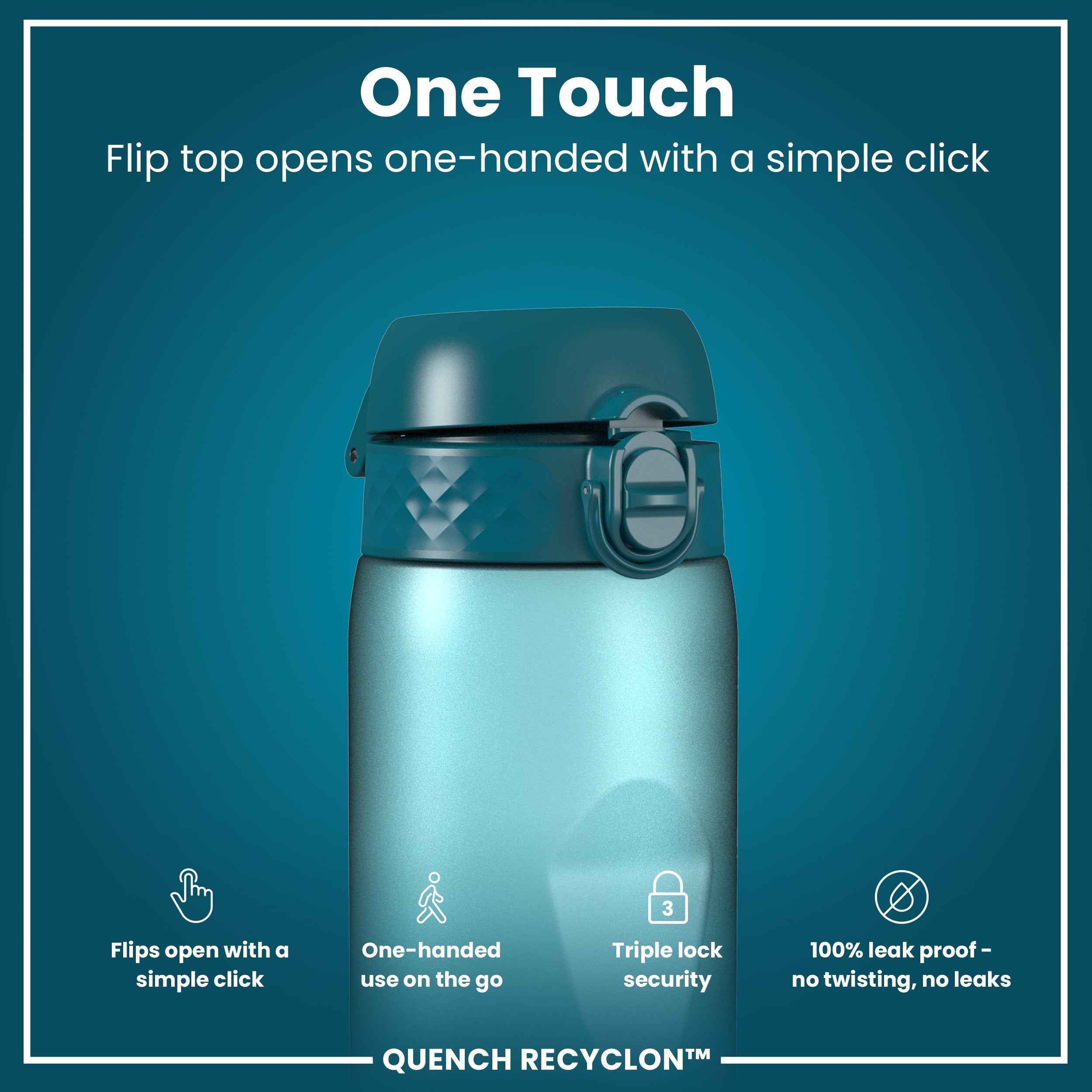 Leak Proof 1 Litre Water Bottle with Times to Drink, Recyclon, Teal & Blue, 1L