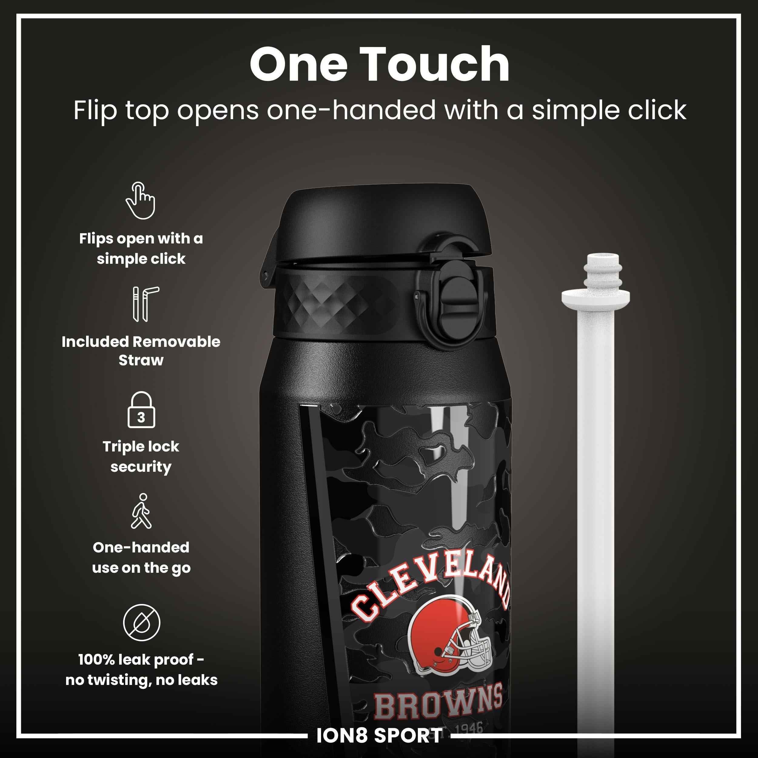NFL x ION8 Insulated Steel Water Bottle, NFL Browns, 750ml (24oz)