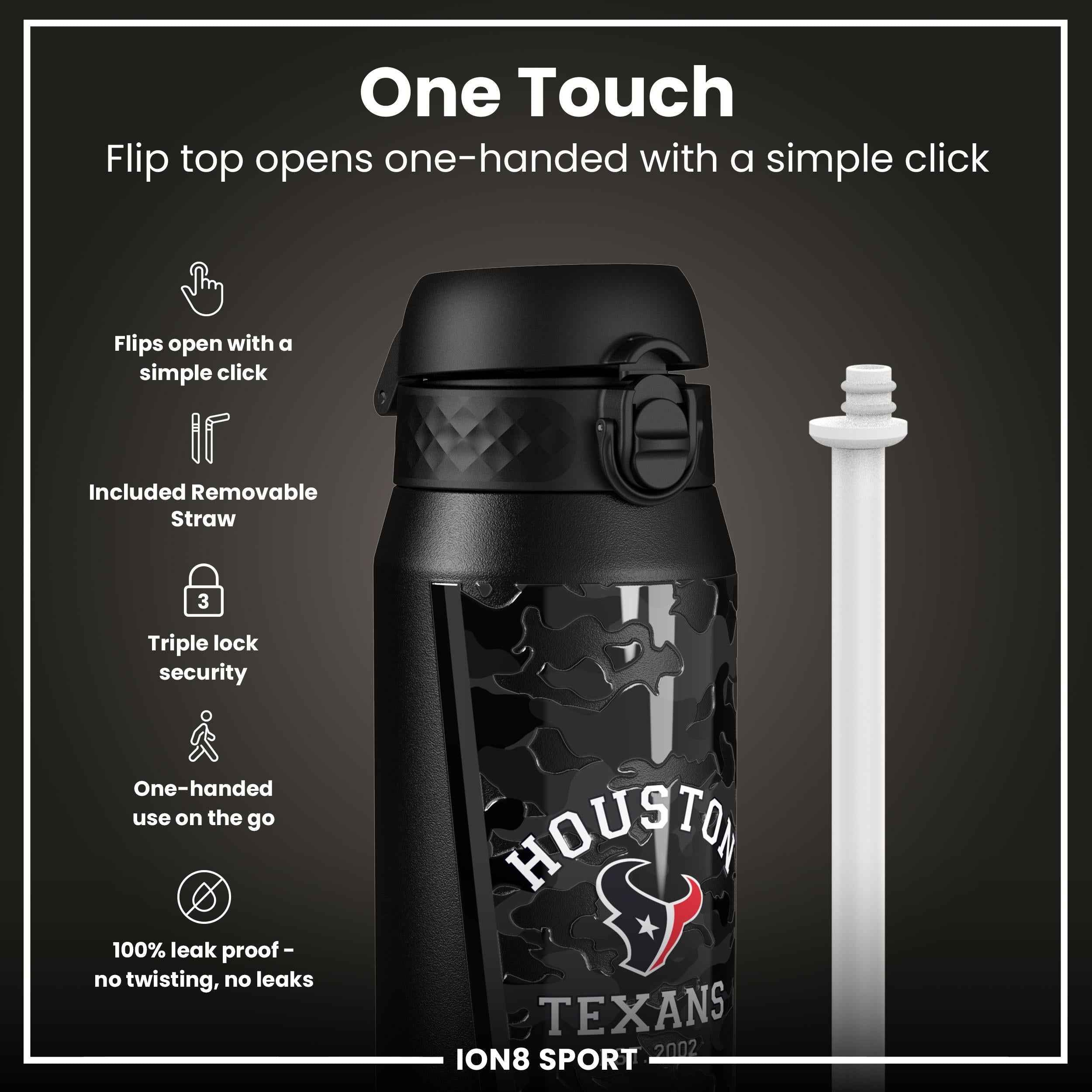 NFL x ION8 Insulated Steel Water Bottle, NFL Texans, 750ml (24oz)