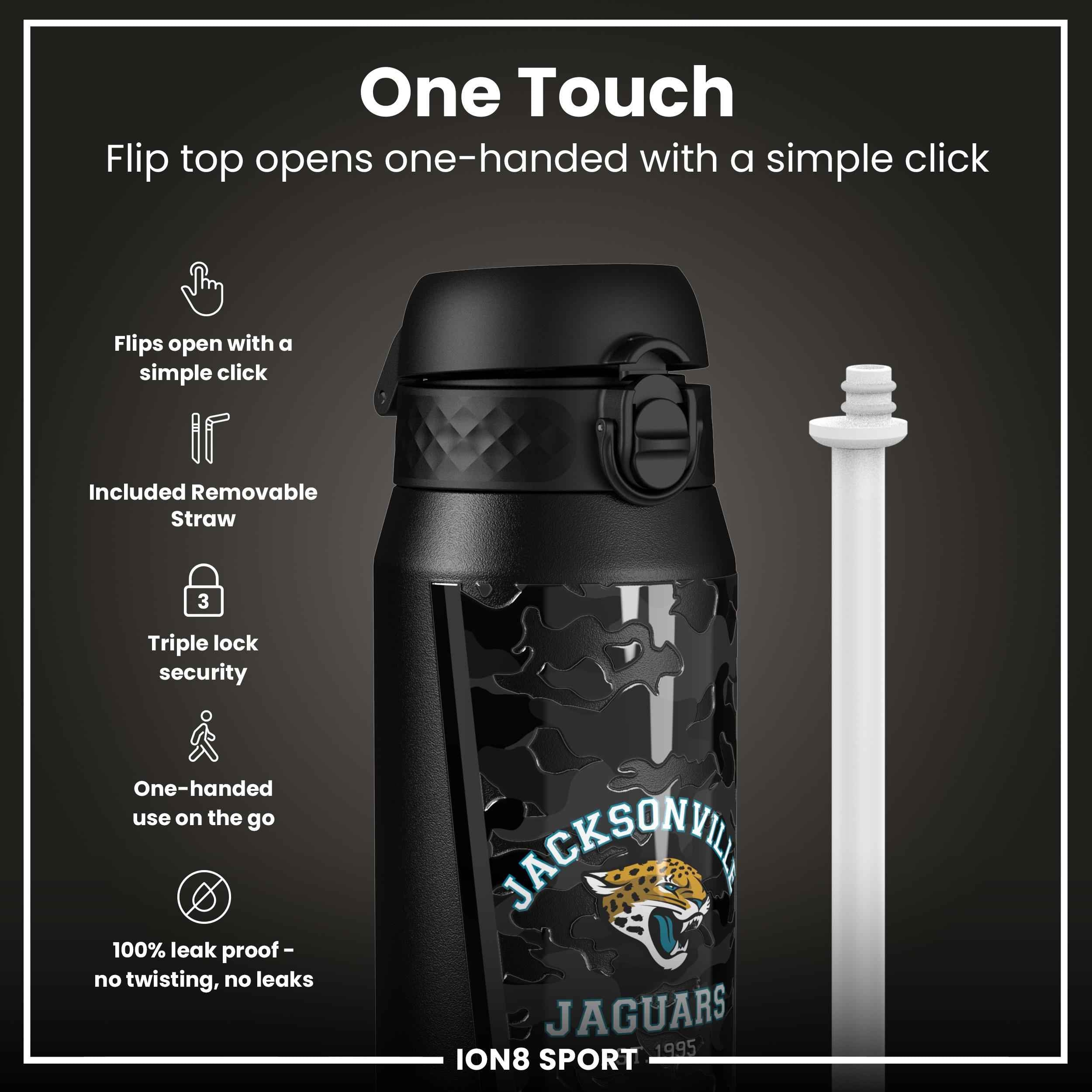 NFL x ION8 Insulated Steel Water Bottle, NFL Jaguars, 750ml (24oz)
