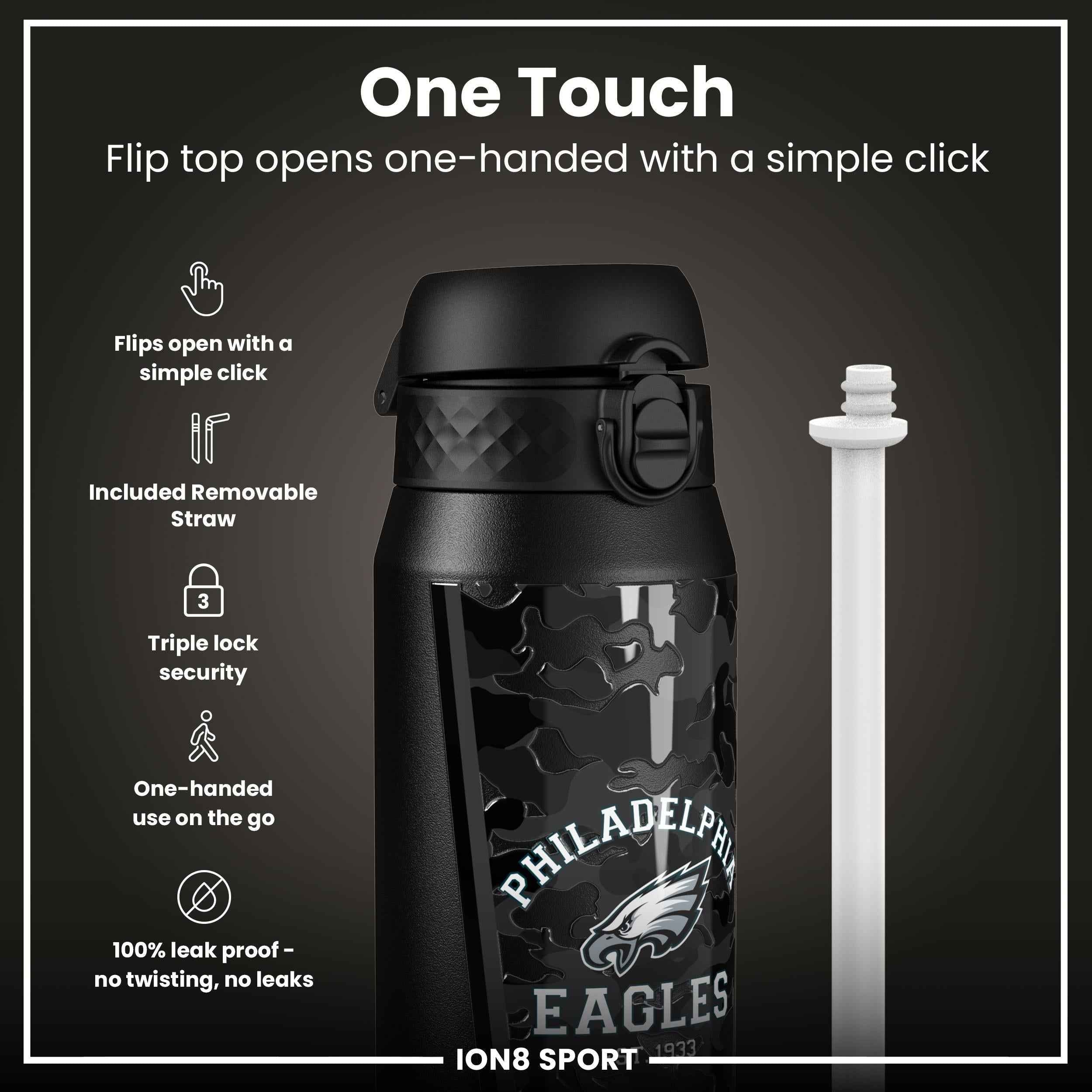 NFL x ION8 Insulated Steel Water Bottle, NFL Eagles, 750ml (24oz)