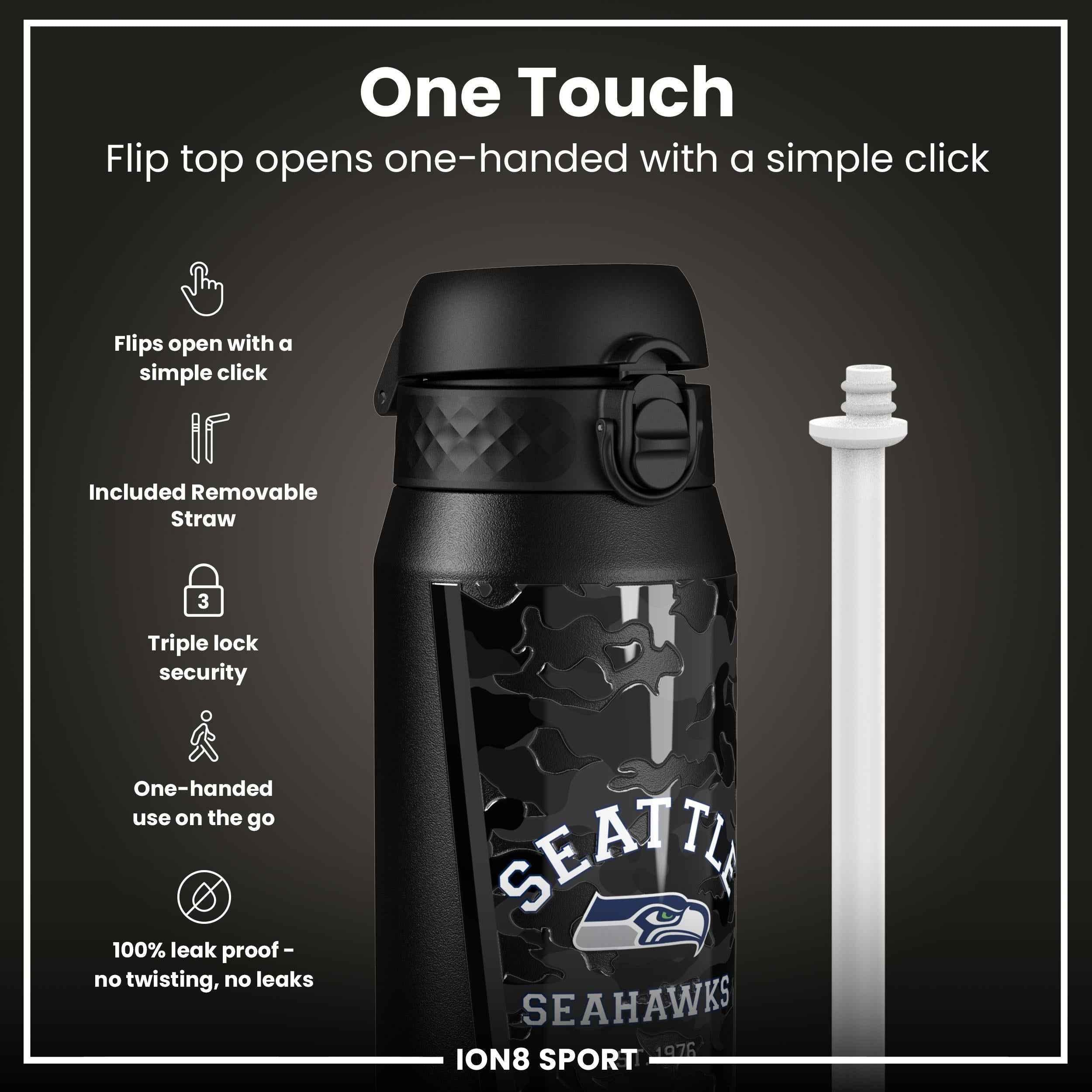 NFL x ION8 Insulated Steel Water Bottle, NFL Seahawks, 750ml (24oz)