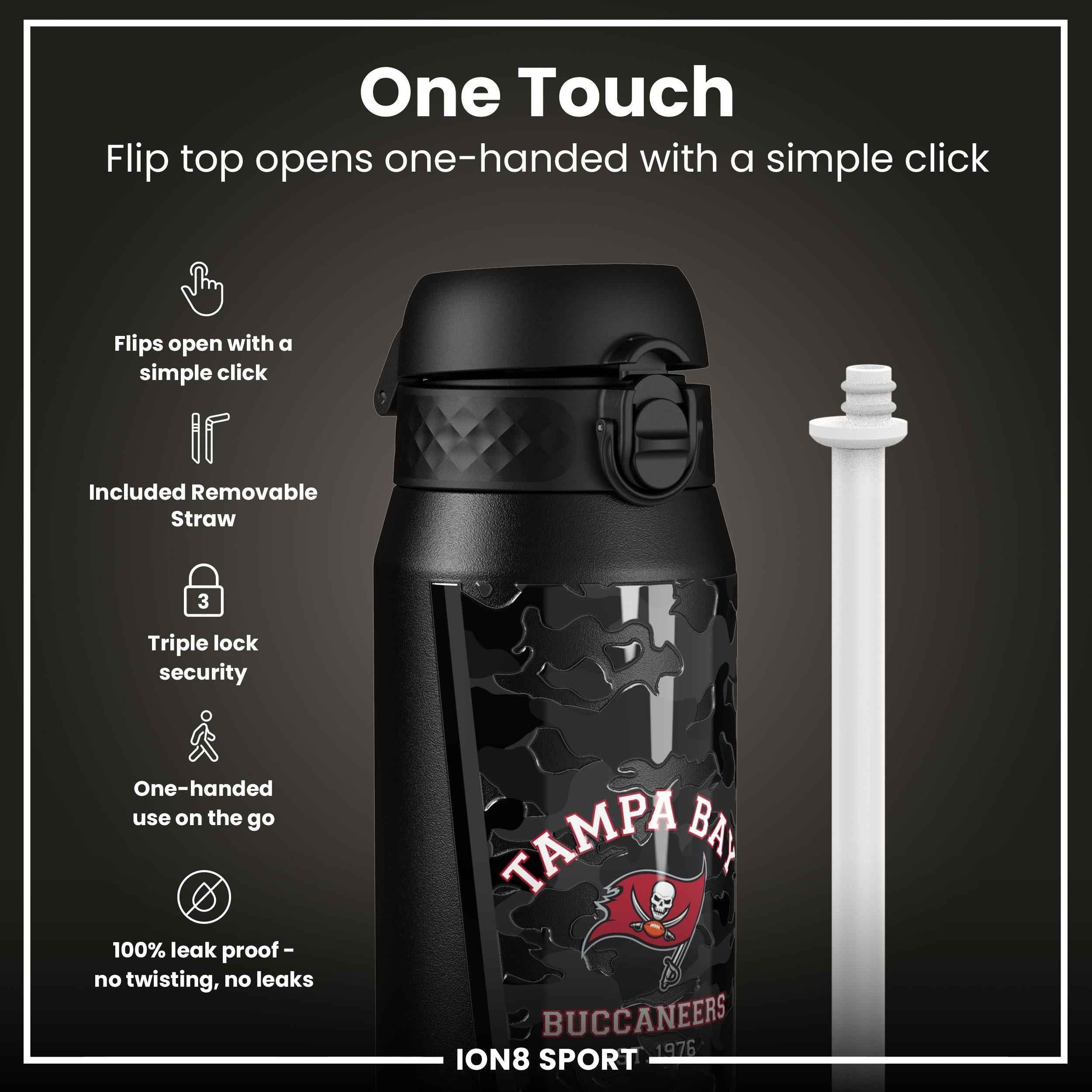 NFL x ION8 Insulated Steel Water Bottle, NFL Buccaneers, 750ml (24oz)