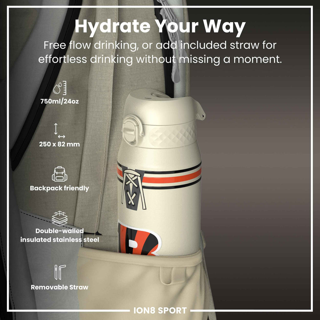 NFL x ION8 Insulated Steel Water Bottle, NFL Bengals, 750ml (24oz)