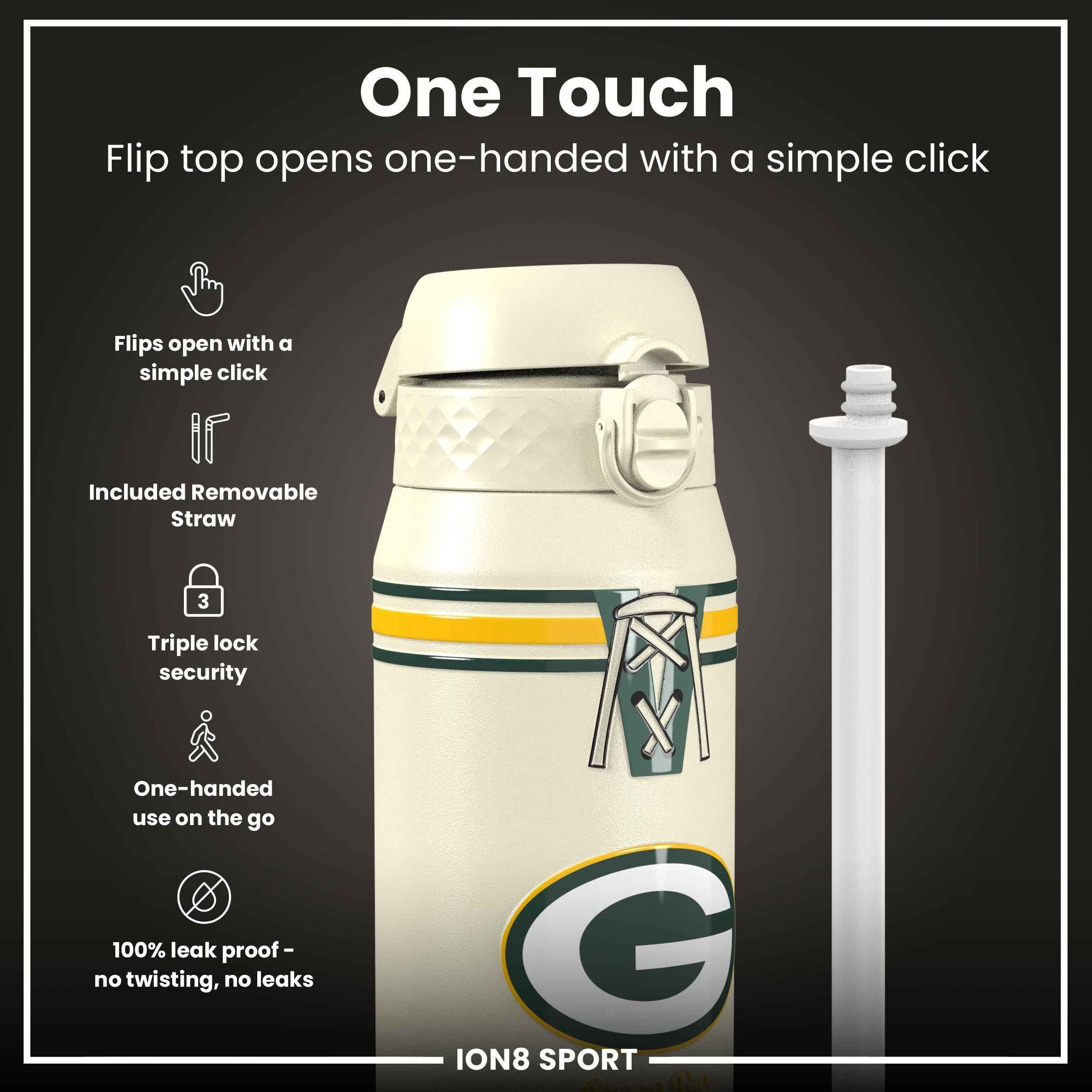 NFL x ION8 Insulated Steel Water Bottle, NFL Packers, 750ml (24oz)