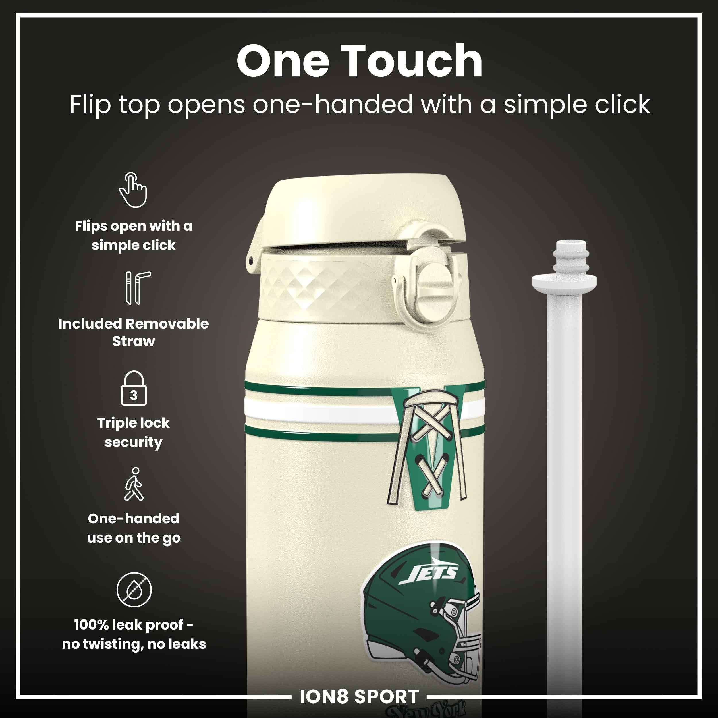 NFL x ION8 Insulated Steel Water Bottle, NFL Jets, 750ml (24oz)