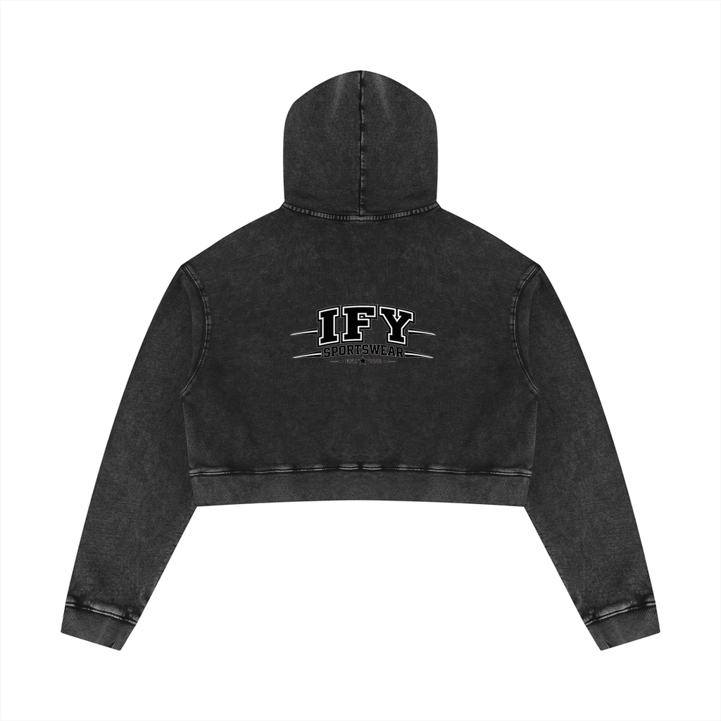 Elevate Your Everyday Look with Our Women's Mineral Washed Crop Hoodie