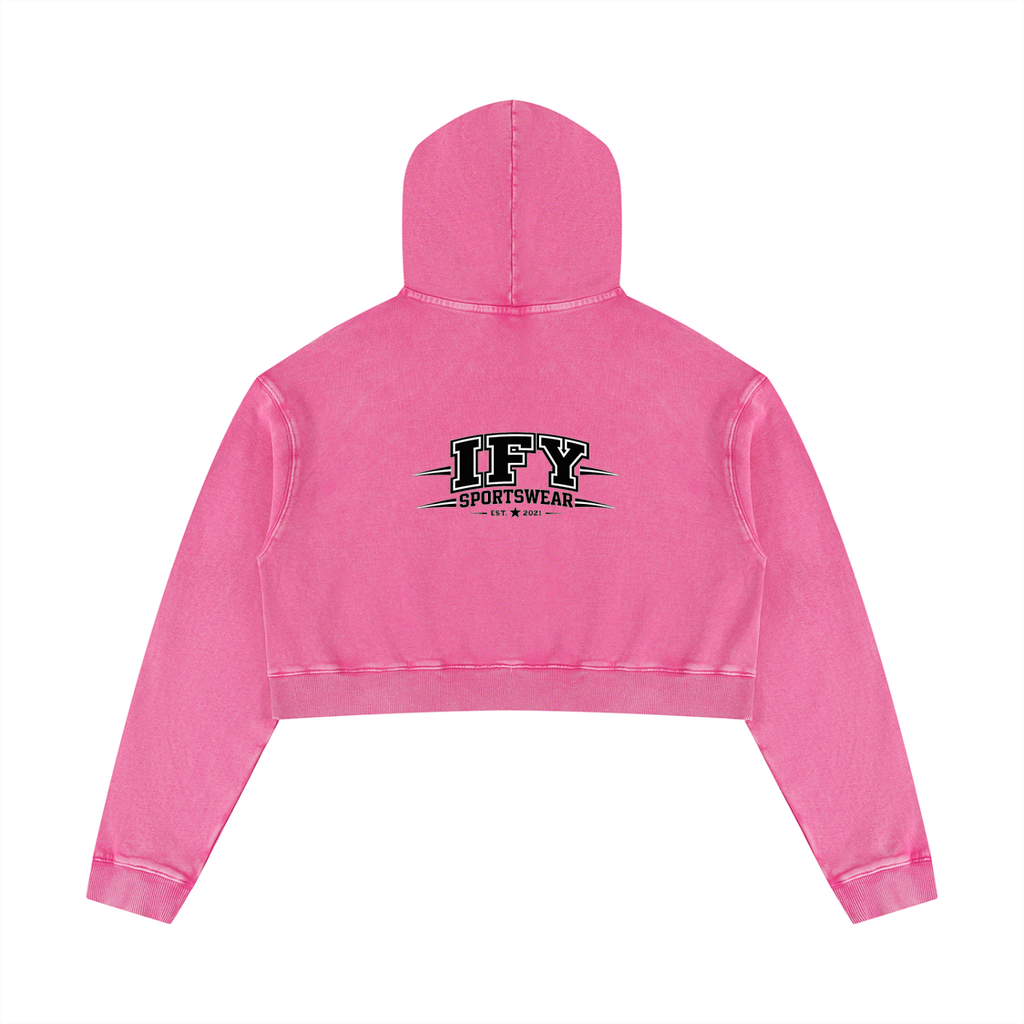 Elevate Your Everyday Look with Our Women's Mineral Washed Crop Hoodie
